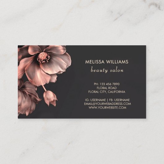 ピンクの輝く花　ブラック 名刺 (裏面)