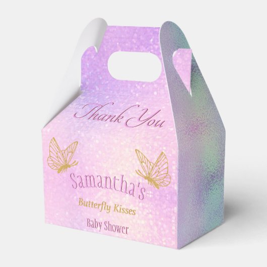 ピンクの輝く蝶お洒落の赤ちゃんシャワー フェイバーボックス (裏面サイド)