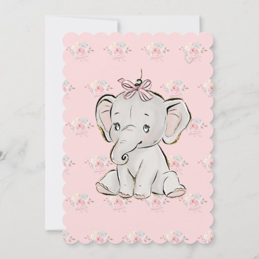 ピンクの輝く象の赤ちゃんシャワーフラットカード カード (裏面)