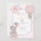 ピンクの輝く象の赤ちゃんシャワーフラットカード カード (正面)