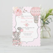 ピンクの輝く象の赤ちゃんシャワーフラットカード カード (スタンド正面)