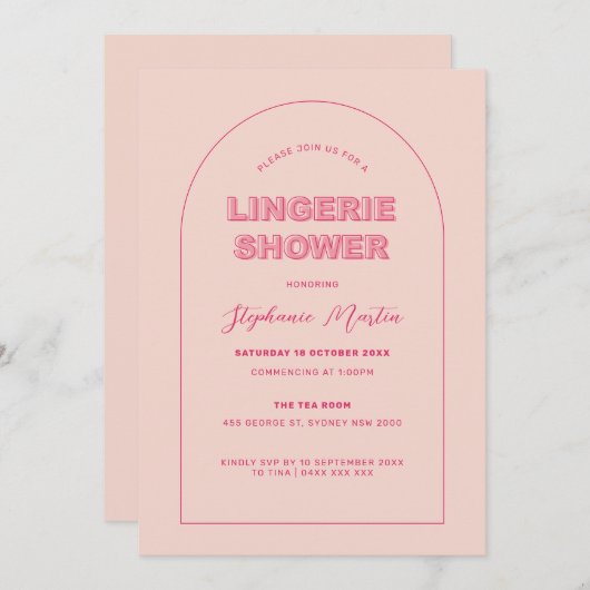 ピンクの輪郭はっきりした型ランジェリーシャワー招待状 招待状 (正面/裏面)