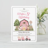 ピンクの農場の動物の誕生日招待状 招待状 (スタンド正面)