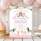 ピンクの農場動物のフローラ2歳の誕生日 招待状