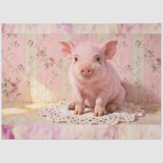 ピンクの農家にいるかわいい子豚 薄葉紙 (正面)