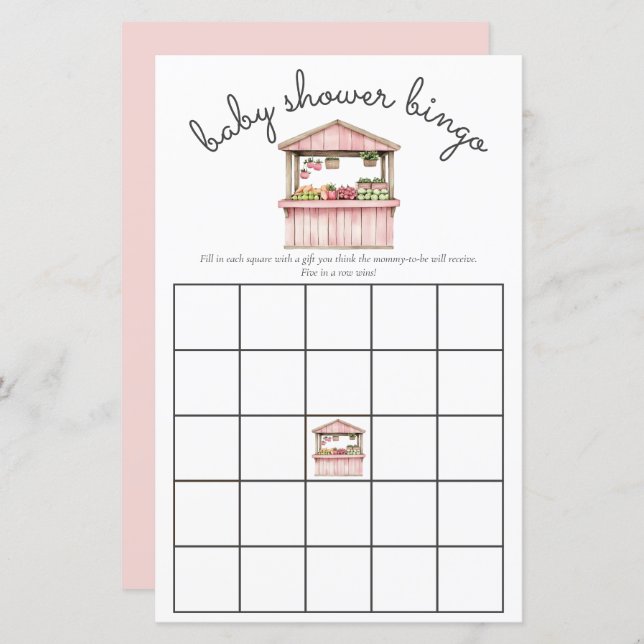ピンクの農家マーケットベビーガールシャワービンゴゲーム (正面/裏面)