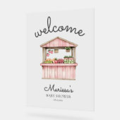 ピンクの農家マーケットベビーシャワーへようこそ アクリルサイン (傾斜)