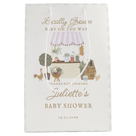 ピンクの農家市場ローカル成長ベビーシャワーの好意 ミディアムペーパーバッグ