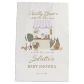 ピンクの農家市場ローカル成長ベビーシャワーの好意 ミディアムペーパーバッグ (裏面)