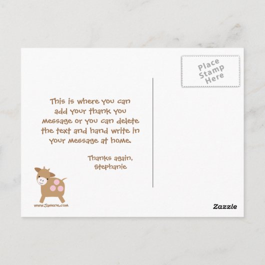 ピンクの農畜女の女の子感謝していのあなたのポストカード ポストカード (裏面)