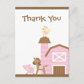 ピンクの農畜女の女の子感謝していのあなたのポストカード ポストカード (正面)