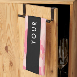 ピンクの迷彩パターン、お名前、パーソナライズ キッチンタオル