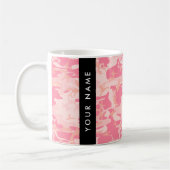 ピンクの迷彩パターン、お名前、パーソナライズ コーヒーマグカップ (左)