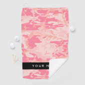 ピンクの迷彩パターン、お名前、パーソナライズ ゴルフタオル (インサイチュ)