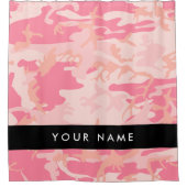 ピンクの迷彩パターン、お名前、パーソナライズ シャワーカーテン (正面)