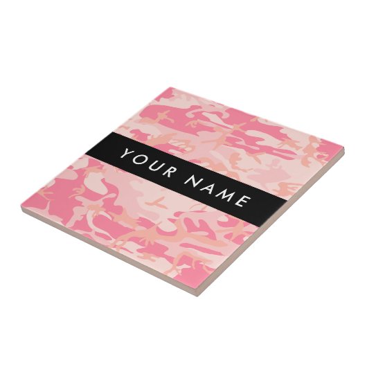 ピンクの迷彩パターン、お名前、パーソナライズ タイル (側面)