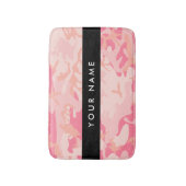 ピンクの迷彩パターン、お名前、パーソナライズ バスマット (正面縦)