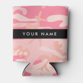 ピンクの迷彩パターン、お名前、パーソナライズ 缶クーラー (正面)