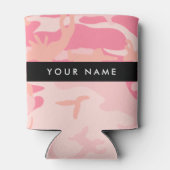 ピンクの迷彩パターン、お名前、パーソナライズ 缶クーラー (裏面)
