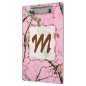 ピンクの迷彩柄のカムフラージュのモノグラムのイニシャルの用箋挟 クリップボード (左)