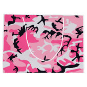 ピンクの迷彩柄のカムフラージュパターン ラージペーパーバッグ (裏面)