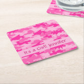 ピンクの迷彩柄のカムフラージュ女の子の名前 スクエアペーパーコースター (アングル)