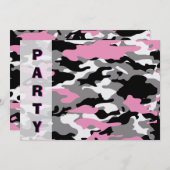 ピンクの迷彩柄のパーティの招待状のテンプレート 招待状 (正面/裏面)