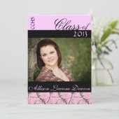 ピンクの迷彩柄の卒業の発表 招待状 (スタンド正面)