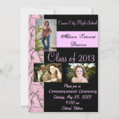 ピンクの迷彩柄の卒業の発表 招待状 (裏面)