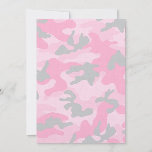ピンクの迷彩柄の女の赤ちゃんのシャワーの招待状 招待状 (裏面)