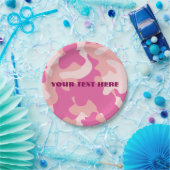 ピンクの迷彩柄の紙皿 ペーパープレート (パーティー)