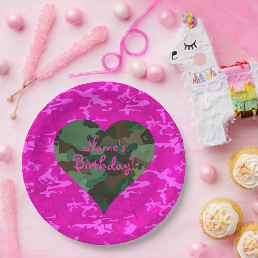 -ピンクの迷彩柄を個人化して下さい ペーパープレート (パーティー)