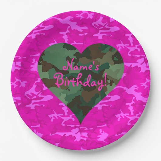 -ピンクの迷彩柄を個人化して下さい ペーパープレート (正面)