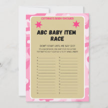 ピンクの迷彩柄ベビーシャワー – 編集可能な名前、5x7招待