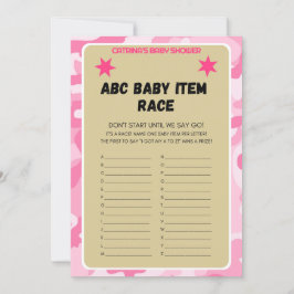 ピンクの迷彩柄ベビーシャワー – 編集可能な名前、5x7招待 招待状