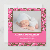 ピンクの迷彩柄ベビー写真誕生のお知らせ 案内状 (正面)