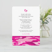 ピンクの迷彩柄女の子の詩の赤ちゃんシャワーありがとう 招待状 (スタンド正面)