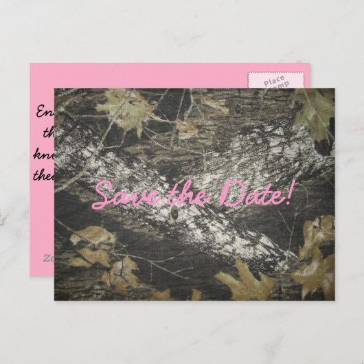 ピンクの迷彩柄日付の保存 案内ポストカード (正面/裏面)
