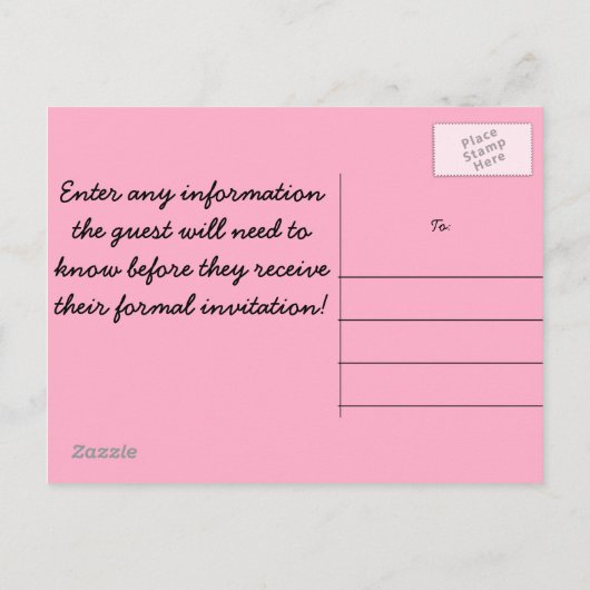 ピンクの迷彩柄日付の保存 案内ポストカード (裏面)