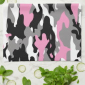 ピンクの迷彩柄 キッチンタオル (折り畳み)