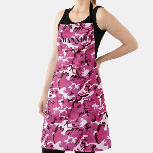 ピンクの迷彩模様パーソナライズされた エプロン (インサイチュ)