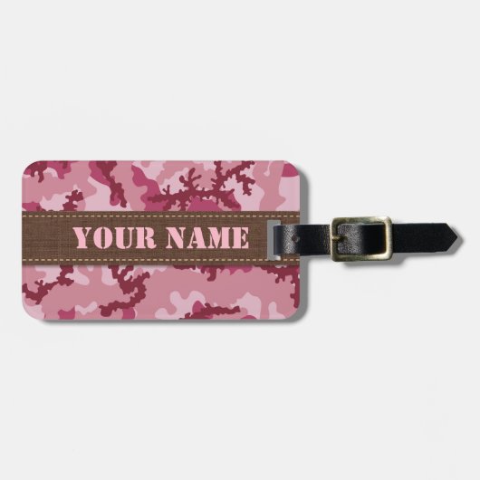 ピンクの迷彩 ラゲッジタグ (正面横)