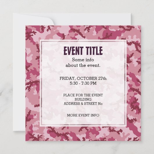 ピンクの迷彩 招待状 (正面)