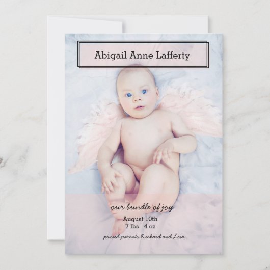 ピンクの透明物箱の誕生の発表 案内状 (正面)