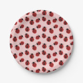 ピンクの遊び心のあるテントウムシ柄 ペーパープレート (正面)
