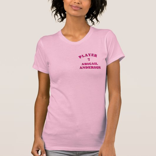 ピンクの選手で名前と番号を付ける Tシャツ (正面)