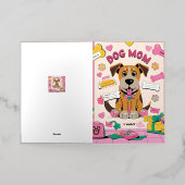 ピンクの部屋の漫画の子犬のママ 箔グリーティングカード (外側レイダウン)