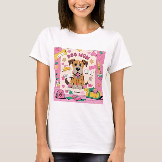 ピンクの部屋の漫画の子犬のママ Tシャツ (正面)