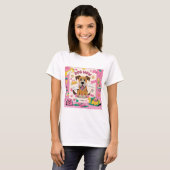 ピンクの部屋の漫画の子犬のママ Tシャツ (正面フル)