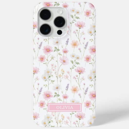 ピンクの野の花のモノグラム入り Case-Mate iPhoneケース (裏面)